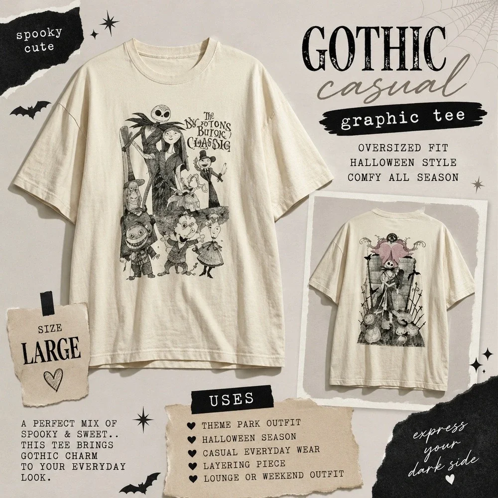 Disney T Shirt Cream Mens L Nightmare Before Christmas Tim Burton Graphic Tee